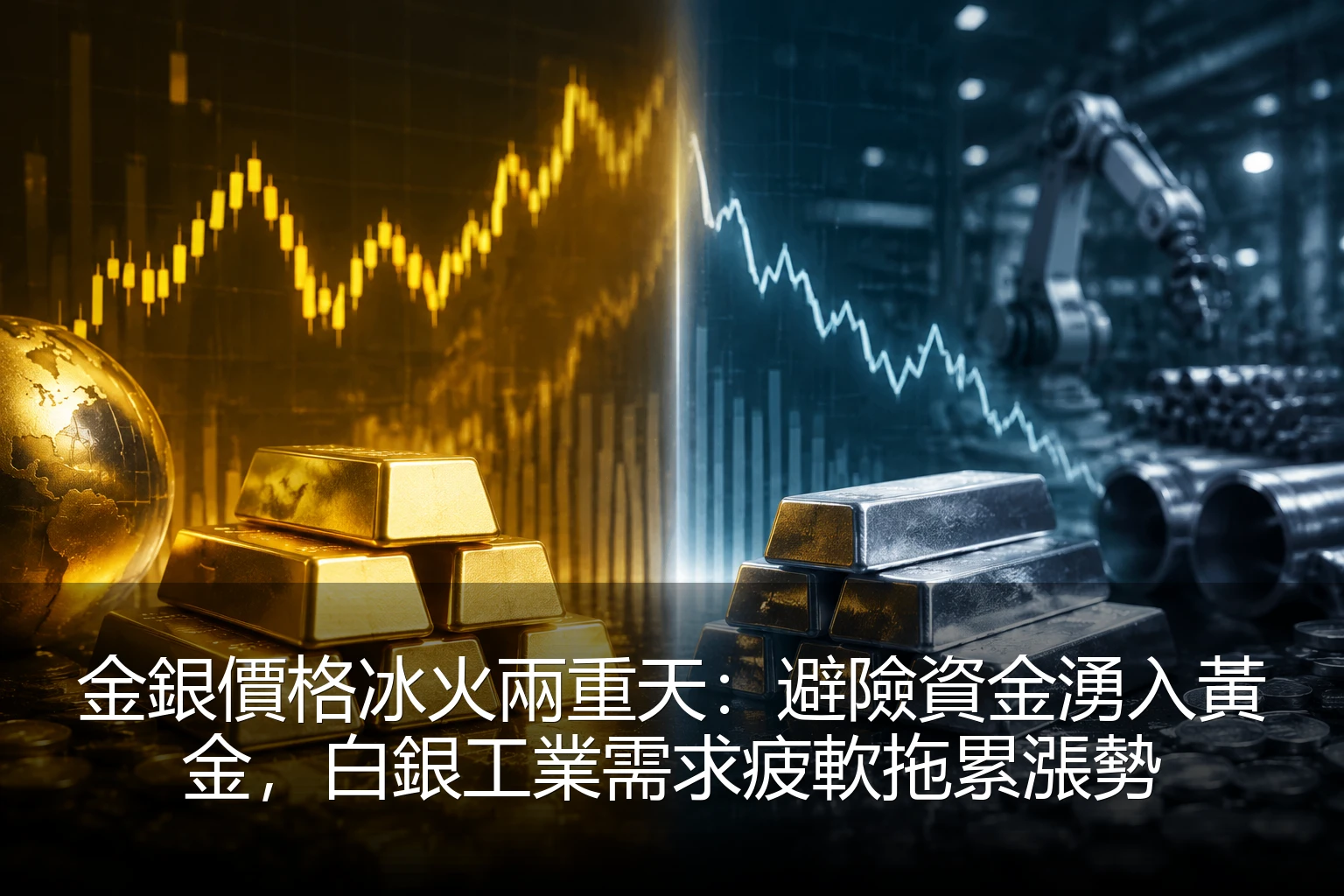 金銀價格冰火兩重天：避險資金湧入黃金，白銀工業需求疲軟拖累漲勢