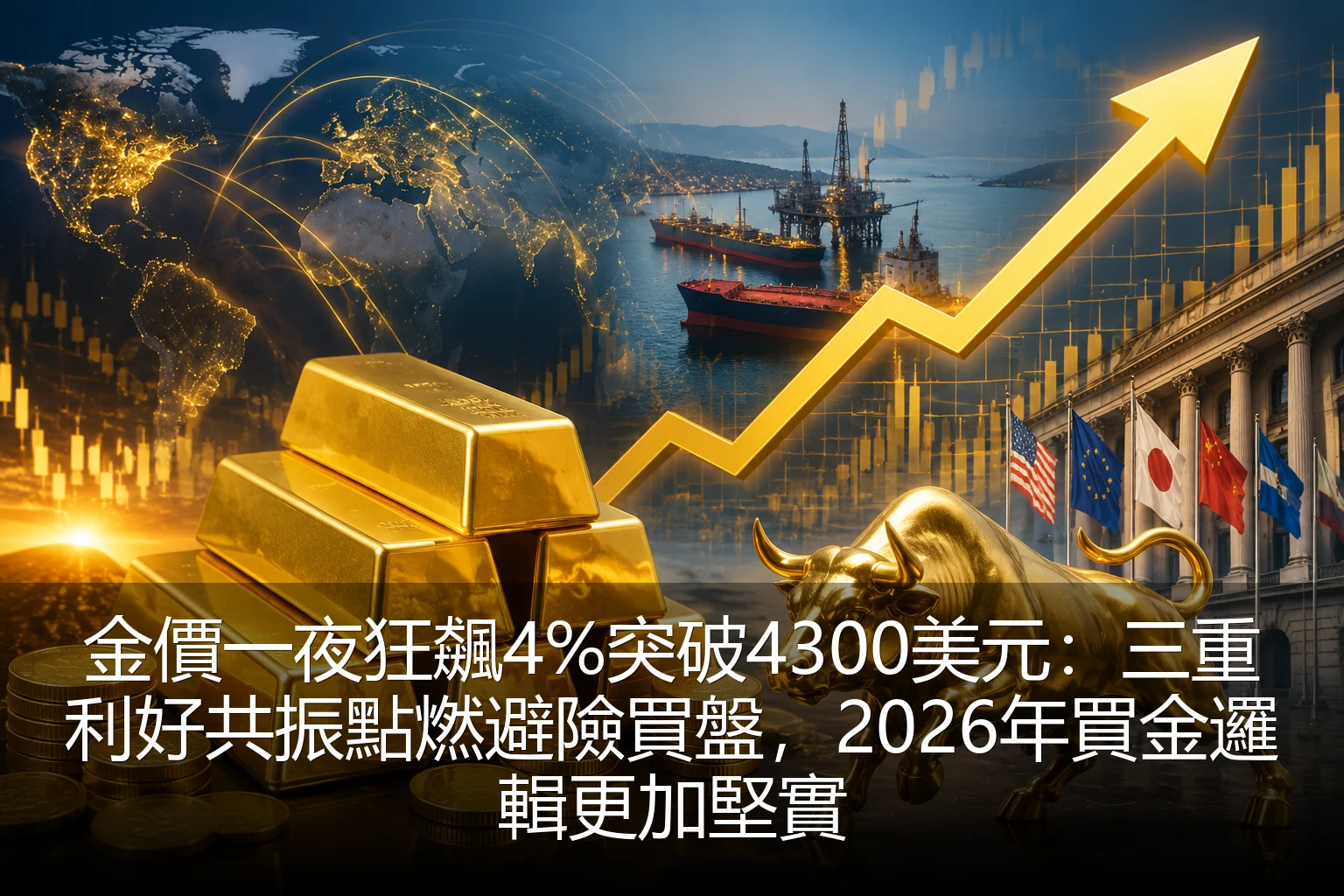 金價一夜狂飆4%突破4300美元：三重利好共振點燃避險買盤，2026年買金邏輯更加堅實