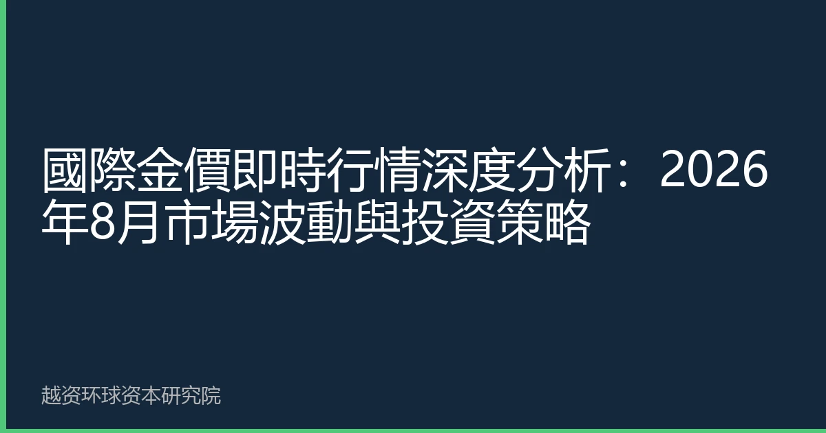 國際金價即時行情深度分析：2026年8月市場波動與投資策略